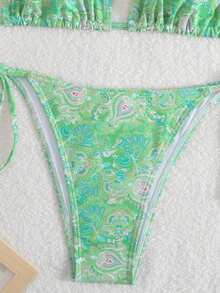两件套腰果花印花比基尼泳装，适合度假海滩 - 綠色 - 查看 5