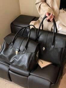 1 pieza Bolso de mano grande de PU de unicolor con estilo retro y vintage, adecuado para el uso diario, viajes y compras. Hay dos tamaños disponibles: pequeño y grande. - Multicolor - Ver 3