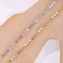 1 pièce Bracelet en diamant Bracelet de luxe à la mode Brillant rond D Moissanite Plaqué or 18 carats en argent 925, cadeau idéal pour la Saint-Valentin