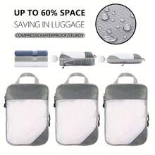 1pc XL Travel Compression Bag, Waterproof Nylon Diamond Mesh Double-Layered Clothes Storage Bag - Grey - View 1