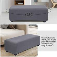 High Stretch Ottoman Cover With Elastic Bottom, Soft Slipcover Jacquard Fabric Small Checks Rectangle Storage Stool Cover Furniture Covers - Dark Gray - 查看 2