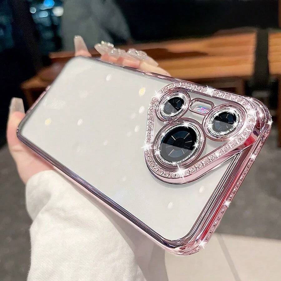 奢華電鍍水鑽閃粉手機殼,適用於 iPhone 17 16E 15 14 13 12 11 X XS Max XR Pro Plus、Galaxy S26 A02S -A07 A12-A17 A22-A26 A32-A36 A50-A56 S20-S25、Honor Magic Reno Smart - 粉色 - 查看 1