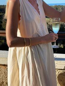 Women V Neck Maxi Dress Boho Flowy Long Dress Floral Loose Fit Summer Sundress Y2K Going Out Beach Dresses - 淡黃色 - 查看 5