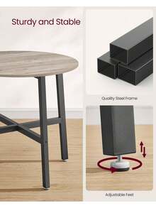 Dining Table, Round Kitchen Table, For Living Room, Office, 80 X 75 Cm (Diameter X Height), Industrial Style, Heather Greige And Ink Black - White - View 4