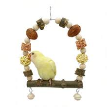 1 Peça Brinquedo Mordedor para Papagaio - Balanço, Poleiro, Sino, Bola de Vime e Design de Madeira para Trituração de Dentes e Entretenimento de Aves de Estimação e Papagaios