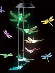 1 件变色太阳能风铃螺旋旋转风移动便携式防水户外装饰浪漫风铃灯适用于露台庭院花园家居（水晶球、红雀、蜻蜓、蝴蝶、蜂鸟。）