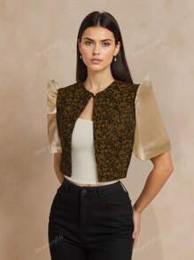 Floral Printed Ruffled Sleeve Filipiniana Style Short Sleeve Cardigan Top For Women, Spring/Summer