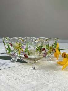 手工花卉图案复古玻璃烟灰缸 - 欧式矩形桌面收纳盒和烟灰缸，餐厅、客厅家居装饰的多用途装饰中心件，欧式烟灰缸 | 艺术工艺