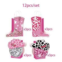 4/8/12 件，迪斯科女牛仔生日派对礼品袋单身派对装饰西部派对招待袋适合 80 年代 90 年代女牛仔靴纸质礼品袋热粉色礼品袋散装最后牛仔竞技派对用品 - 粉色 - 查看 9