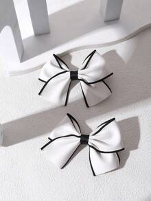 2 件白色优雅蝴蝶结发夹，适合女孩，黑色织物贴边装饰蝴蝶结发夹，时尚鳄鱼夹发饰，适合女孩派对礼物 - 黑與白 - 查看 9
