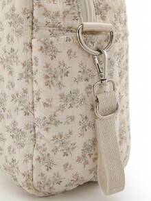 1 件绗缝碎花和熊图案手提包，田园妈妈婴儿车挂袋，便携式多功能孕妇尿布包，适合户外使用