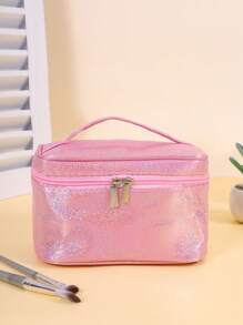 1pc Delicate Star Velvet Octagonal Makeup Bag, Portable Handheld Makeup Bag Large Capacity Cosmetic Storage Bag, Shiny Gold Star Design, Suitable For Women