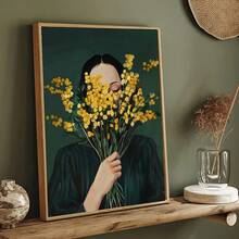 1幅绿色抽象阅读女性艺术版画，现代条纹帆布海报，无框极简主义墙面艺术，适合装饰客厅、卧室、厨房、办公室和咖啡馆，是咖啡爱好者的理想礼物，也可用于咖啡馆、酒吧、房间、家居、卧室、浴室装饰，帆布墙面艺术，油画，带框墙面艺术 - 彩色 - 查看 5