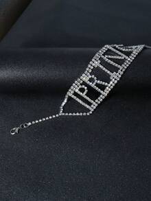 1pc Princess Letter Design Rhinestone Necklace, Fashionable Choker Clavicle Necklace Party Gift - Multicolor - View 4