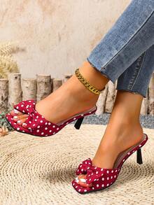 Spring/Summer Women's Square Toe High Heel Bowknot Dress Sandals, Sexy Open Toe Slide Sandals - Red and White - View 4