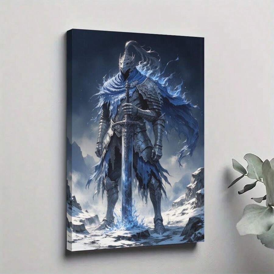 1pc Framed Canvas Poster, Dark Souls, Knight, Fantasy-Dark-Art Wall Art Canvas Paintings, Ideal Gift For Bedroom Living Room Corridor, Wall Art, Wall Decor, Room Decoration - Multicolor - View 1