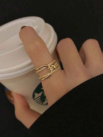 1pc Fashionable Versatile Elegant Copper Cubic Zirconia Multi-Layer Twisted Copper Ring, Suitable For Women's Daily And Festival Decoration, Best Gift