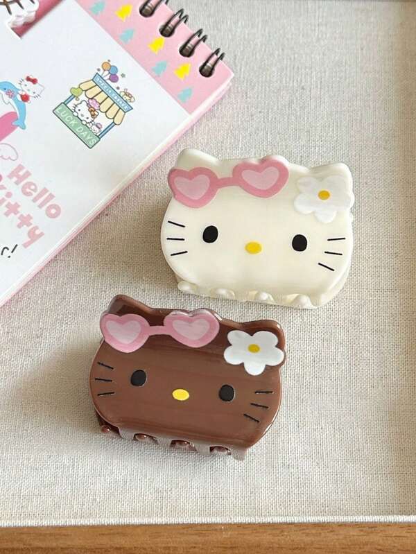 Sanrio Sanrio 1/2pcs Kt Cat Hair Claw,Claw Plastic Hair Clips, Fashion Versatile, High-End Elegant, Minimalist Solid Color Hair Accessories Suitable For Daily Casual, Party, Commuting, Vacation, Washing Face, Makeup, Outfit Hair Jaw Clip Hair Clamps Hair Clutch Hair Catcher Clip