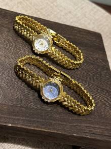 1 pieza Reloj de moda de estilo clásico francés de lujo, con carcasa de concha azul, diseño simple y elegante, adecuado para uso diario y como regalo de cumpleaños