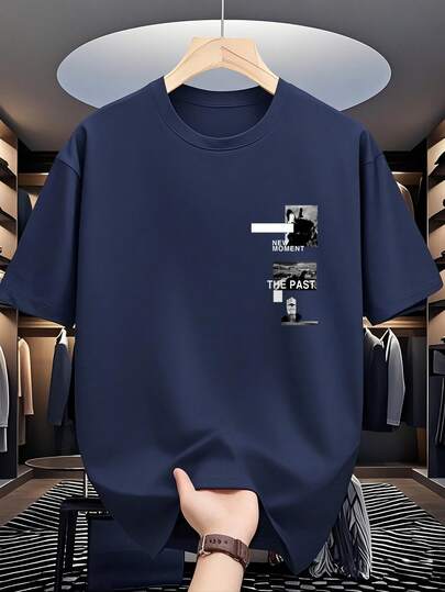 تيشيرت كاجوال قصير الأكمام بطباعة حرفية، صيفي للرجال