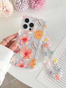 Summer Phone Case Twisted Wave Edged Minimalist Elegant TPU Floral, Lemon, Starfish, Shell, Orange Painted Shockproof Phone Case, Includes Handmade Beaded Bracelet Accessory, Compatible With IPhone 16/11/16pro/16plus/16promax/16e/15Promax/13/14/12/XS/XR/7G/8PXR /7/8, IPhone 15 Promax, Apple 13, 14, 11 Soft Case, IPhone 12/14 Twisted Wave Edge Painted TPU Shockproof Soft Case - Multicolor - View 4
