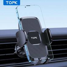TOPK 车载手机支架，通用型车载出风口支架，带挂钩夹，出风口车载手机支架，360°旋转手机支架 - 黑色 - 查看 2