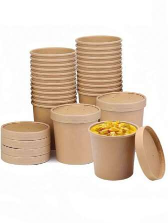 30/20 piezas + Tapa Envase de papel para alimentos de 16 onzas con tapa ventilada, adecuado para cuenco de sopa para llevar, vaso desechable de helado, cuenco de papel kraft desechable, regalo perfecto para el Día de la Madre y Acción de Gracias para la familia, esencial para camping y picnic, envases de alimentos, cuencos de sopa, cajita de almuerzo, caja de ensalada, aplicable para uso doméstico, restaurante para llevar, fiesta de picnic, suministros de cocina, embalaje de alimentos, envases redondos