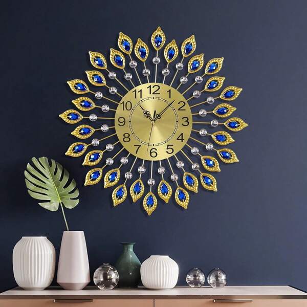 Relógio de parede grande dourado para sala de estar, decoração de sala de estar, elegante relógio de parede moderno 3D com mostrador de algarismos arábicos sem tique-taque, relógio de parede grande com strass redondo para decoração de casa, sala de jantar, relógio de parede para decoração de quarto, decoração de dormitório, volta às aulas, decoração escolar, surpresa escolar