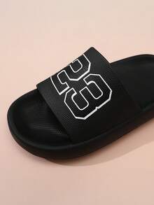 Kids EVA Foam Slippers, Lightweight Non-Slip Thick Sole Casual Home Beach Slides, Simple Solid Color, Unisex For Big Kids - Black - View 8