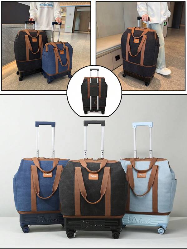 Foldable Rolling Travel Bag, Large Capacity Wheeled Luggage With Detachable Wheels And Handle, Expandable Weekend Overnight Bag, Carry-On Suitcase, Business Travel Tote, Oxford Maternity Travel Bag, Suitable For Travel, Holiday, Back To School, Tourism, Dormitory, College Students, High School Students Bag For School School Accessories School Stuff