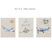 Customized Canvas Posters - Personalize Vintage Airplane Nursery Prints, Personalised Boy Gift, Neutral Nursery Wall Art, Set Of 3 Prints, Playroom Decor, Boys Bedroom Outdoor Decoration,Customized Name, Modern Wall Art, Customized Canvas Wall Art