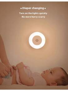USB Rechargeable Round Magnetic USB Night Light, Touch Control, 3-Color Adjustable, Dimmable, Suitable For Breastfeeding, Diaper Changing, Bedroom, Hallway, Bathroom, Travel