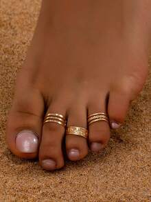 3pcs/Set Metallic Geometric Line Design Toe Rings, Summer Beach Jewelry For Women