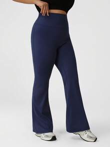 Sodalemon Plus Size Women Wide Leg Dance Pants, Yoga Bootcut Trousers For Sports - Navy Blue - View 4