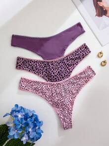 3条装女士豹纹低腰丁字裤