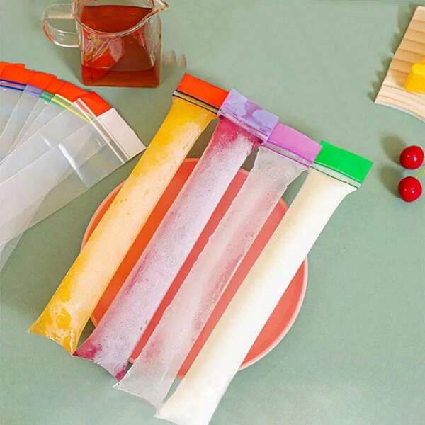 100pcs Disposable Popsicle Bag DIY Homemade Crushed Popsicles Pe Material Make It More Reassuring To Make Ice By Yourself. No Leakage. Double-Sealed Thickened Edges Less Likely To Crack. Sealed Popsicle Bag
