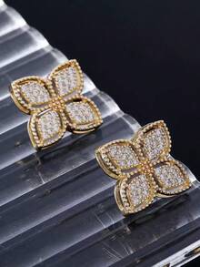 2pcs Elegant Cubic Hollow Flower Copper Zirconia Earrings, Luxury Jewelry Accessories Perfect For Party - Fashion Earrings - View 11