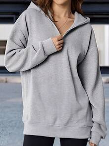 (Herbst/Winter) Freundin-Stil Damen Essentiell Halb-Reißverschluss Kapuzenpullover, Herbst/Winter Damen Mode Lässig Sweatshirt für Fitness, Laufen, Sport, Camping, Outdoor Aktivitäten, Reisen