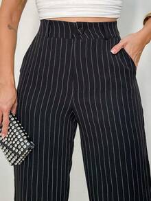 Women's Striped High Waist Wide Leg Trousers, Lightweight, Casual, Formal, Stylish And Elegant - 黑色 - 查看 5