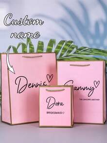 1 pieza Bolsa de regalo personalizada para dama de honor, bolsa de regalo de boda, fiesta de despedida de soltera, bolsa de regalo de cumpleaños, con impresión gráfica, recuerdos de fiesta de despedida de soltera - Rosa - Ver 2