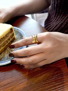 Fashionable Niche Double-Layer Design Stainless Steel Open Ring, Versatile Minimalist - Gold 1 - View 2