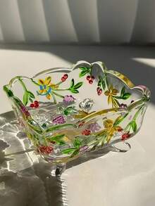 手工花卉图案复古玻璃烟灰缸 - 欧式矩形桌面收纳盒和烟灰缸，餐厅、客厅家居装饰的多用途装饰中心件，欧式烟灰缸 | 艺术工艺