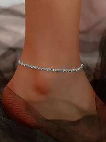 1pc S925 Silver Shiny Geometric Design Anklet, Unique Layering Ankle Chain, Elegant Accessory For Daily Wear Or Gift