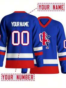 Customizable Name And Number Men's Ice Hockey Sports Shirt England Blue Embroidered Casual Outdoor Sports Long Sleeves Ice Hockey Jersey Custom Size S-XXL - Blue - View 1
