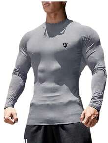 Men's Thermal High Neck Base Layer Shirt With Long Sleeves - Dark Grey - View 4