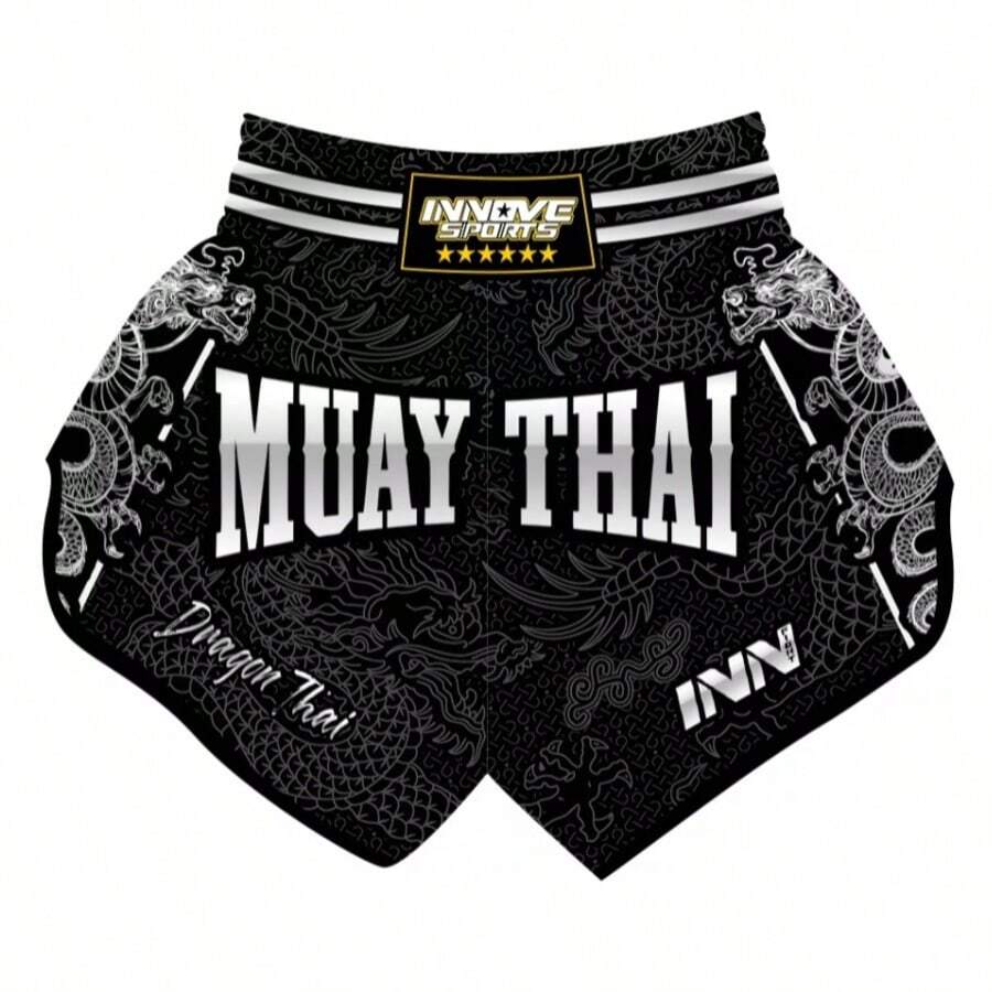 Muaythai Dragon Thai Short Unisex Premium Thai Short New Release - 黑與白 - 查看 1