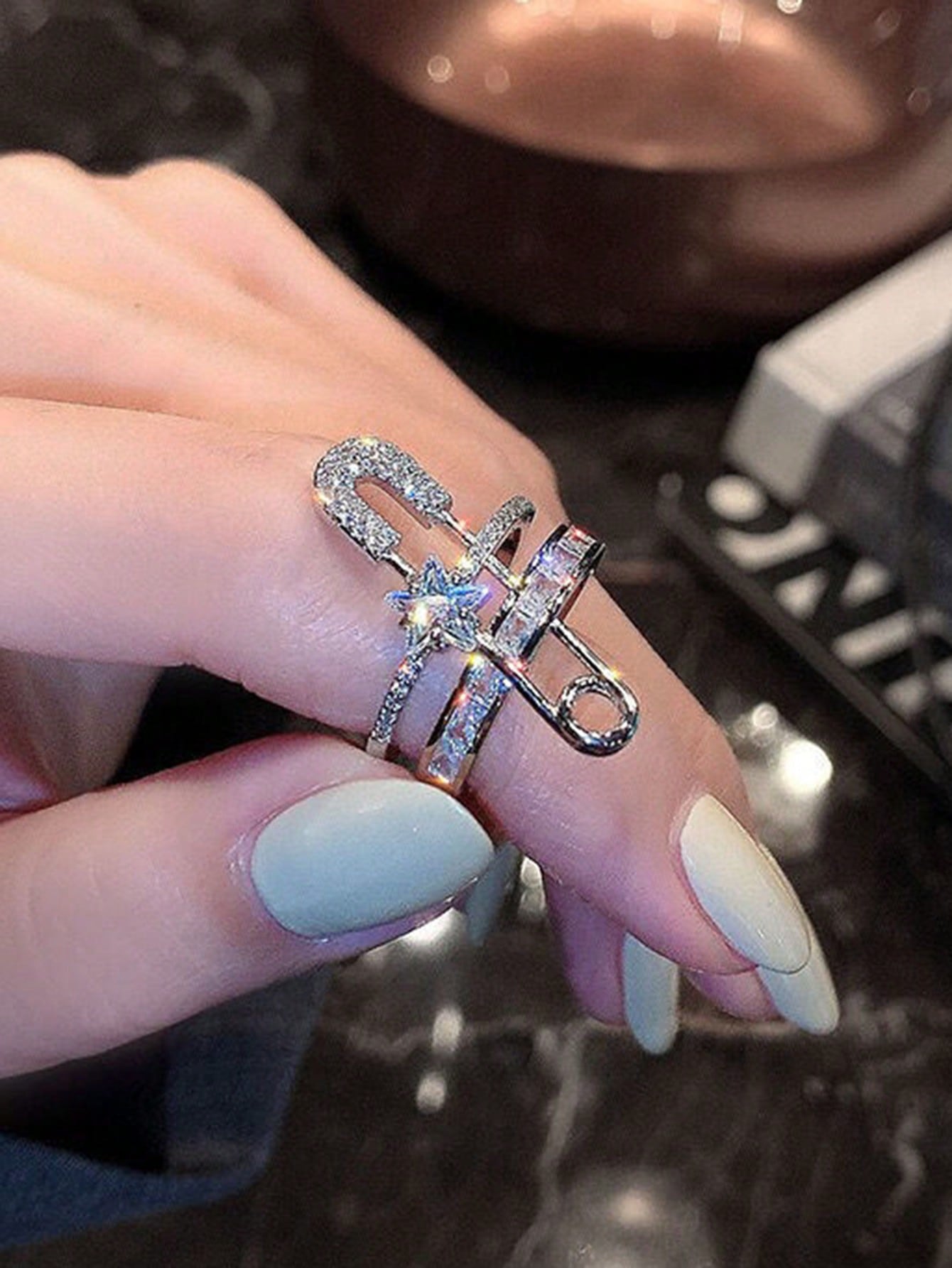 قطعة واحدة خاتم فضي أنيق بتصميم مشبك مكون من الراي...