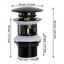 Tapsin Round Click Clack Sprung Push Button Basin Waste Bathroom Click-Clack Slotted  Sink Pop Up Push Button Bath Basins WIth A Overflow - Black - View 3