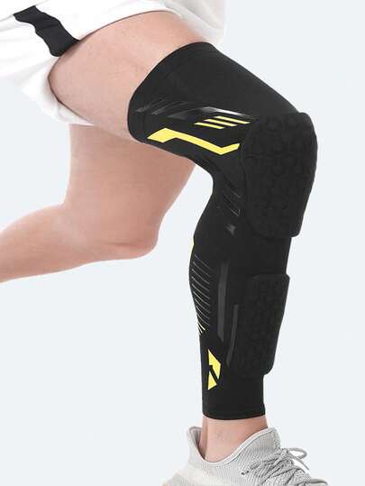 1 件高强度大腿膝盖压缩套，涤纶弹力吸湿排汗透气运动护膝，带蜂窝防撞垫，EVA 防滑髌骨垫，适合青少年和成人运动，如足球、篮球、排球、跑步、棒球