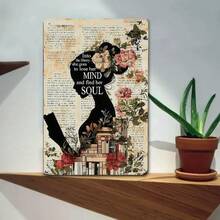 Girl Reading Books Vintage Metal Tin Sign Enter Library She Goes To Lose Her Mind And Find Her Soul Vintage Wall Decoration Poster Home School Library Cafe Club 12x8inch Home Kitchen Bathroom Farm Garden Garage Wall Decoration TP - 彩色 - 查看 4